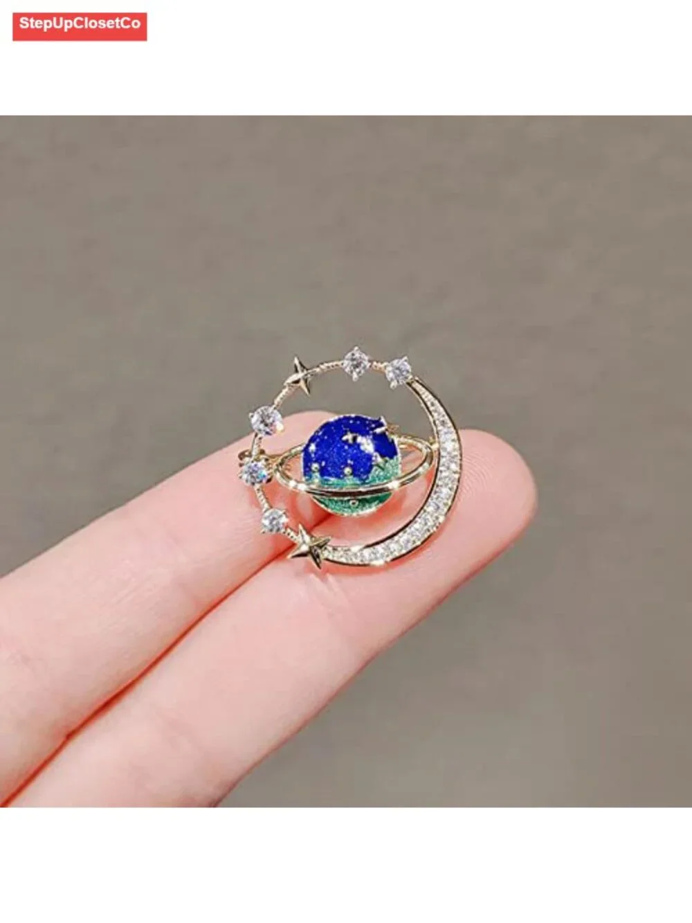 Enamel Blue Rhinestone Star Brooch Pin Sun Moon Star Zodiac Badge for Women